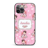 Romantic Couple Kissing Floral Bouquet Hearts Custom Name Protective Phone Case Mobile Cover Durable Everyday Smartphone Shock Resistant