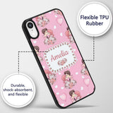 Romantic Couple Kissing Floral Bouquet Hearts Custom Name Protective Phone Case Mobile Cover Durable Everyday Smartphone Shock Resistant