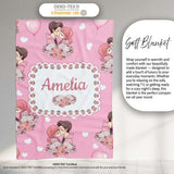 Romantic Couple Kissing Floral Bouquet Hearts Pattern Light Pink  Personalised Custom Name Super Soft Fleece Blanket Bed Sofa Throw