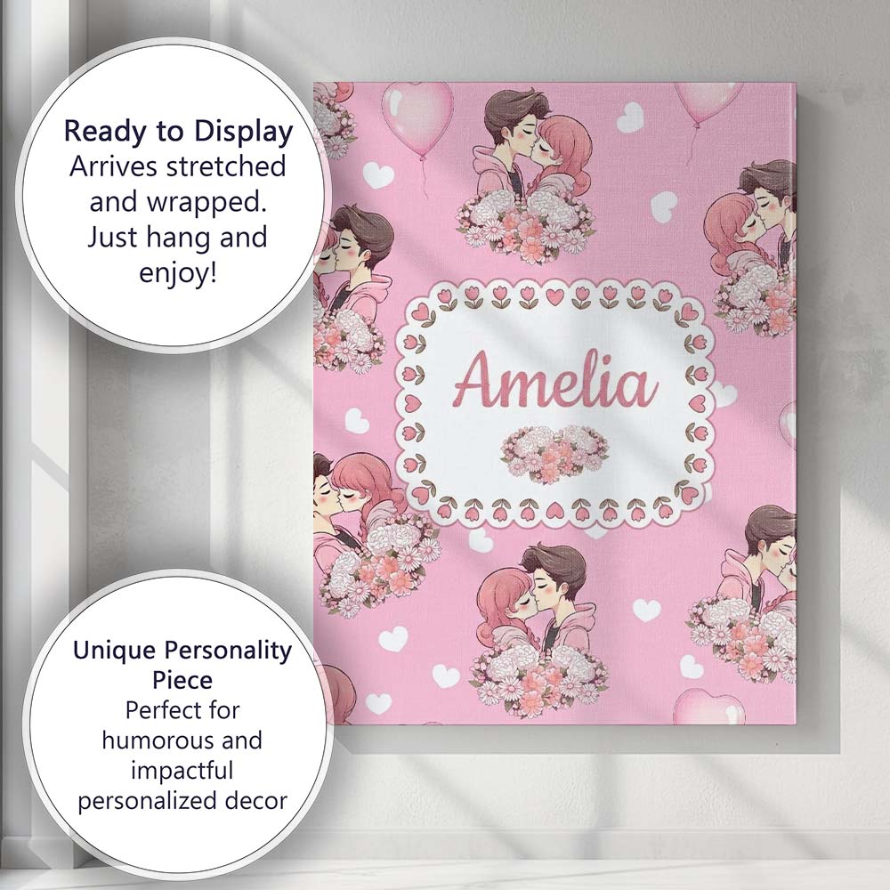 Personalised Name Romantic Couple Kissing Custom  Unique Gift Idea Elegant Feature Canvas Wall Art Print Decor Picture Ready to Hang
