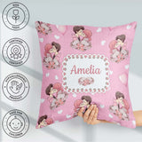 Custom Name Romantic Couple Kissing Floral Bouquet Pattern Light Square Filled Cushion Throw Pillow Sofa Bed Home Decor Zip Washable UK Made
