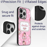 Romantic Couple Kissing Floral Bouquet Hearts Custom Name Protective Phone Case Mobile Cover Durable Everyday Smartphone Shock Resistant