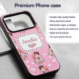 Romantic Couple Kissing Floral Bouquet Hearts Custom Name Protective Phone Case Mobile Cover Durable Everyday Smartphone Shock Resistant