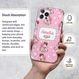 Romantic Couple Kissing Floral Bouquet Hearts Custom Name Protective Phone Case Mobile Cover Durable Everyday Smartphone Shock Resistant