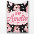 Romantic Couple Kissing Floral Bouquet Hearts Seamless Pattern White  Personalised Custom Name Super Soft Fleece Blanket Bed Sofa Throw