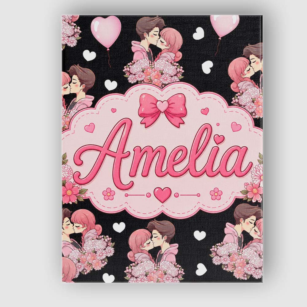Personalised Name Romantic Couple Kissing Custom  Unique Gift Idea Elegant Feature Canvas Wall Art Print Decor Picture Ready to Hang