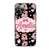 Romantic Couple Kissing Floral Bouquet Hearts Custom Name Protective Phone Case Mobile Cover Durable Everyday Smartphone Shock Resistant