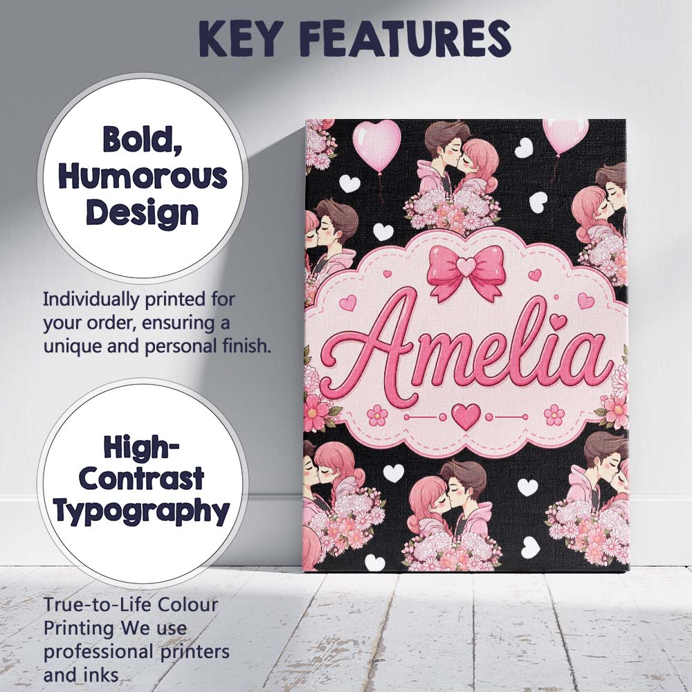 Personalised Name Romantic Couple Kissing Custom  Unique Gift Idea Elegant Feature Canvas Wall Art Print Decor Picture Ready to Hang