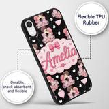 Romantic Couple Kissing Floral Bouquet Hearts Custom Name Protective Phone Case Mobile Cover Durable Everyday Smartphone Shock Resistant