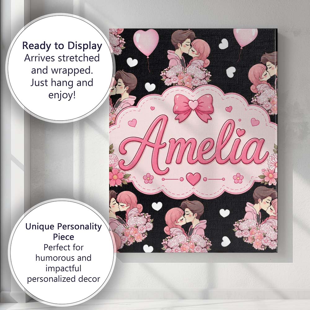Personalised Name Romantic Couple Kissing Custom  Unique Gift Idea Elegant Feature Canvas Wall Art Print Decor Picture Ready to Hang