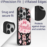 Romantic Couple Kissing Floral Bouquet Hearts Custom Name Protective Phone Case Mobile Cover Durable Everyday Smartphone Shock Resistant