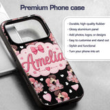 Romantic Couple Kissing Floral Bouquet Hearts Custom Name Protective Phone Case Mobile Cover Durable Everyday Smartphone Shock Resistant