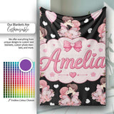Romantic Couple Kissing Floral Bouquet Hearts Seamless Pattern White  Personalised Custom Name Super Soft Fleece Blanket Bed Sofa Throw