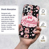 Romantic Couple Kissing Floral Bouquet Hearts Custom Name Protective Phone Case Mobile Cover Durable Everyday Smartphone Shock Resistant