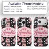 Romantic Couple Kissing Floral Bouquet Hearts Custom Name Protective Phone Case Mobile Cover Durable Everyday Smartphone Shock Resistant