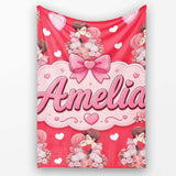 Romantic Couple Kissing Floral Bouquet Hearts Seamless Pattern Red  Personalised Custom Name Super Soft Fleece Blanket Bed Sofa Throw