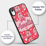 Romantic Couple Kissing Floral Bouquet Hearts Custom Name Protective Phone Case Mobile Cover Durable Everyday Smartphone Shock Resistant