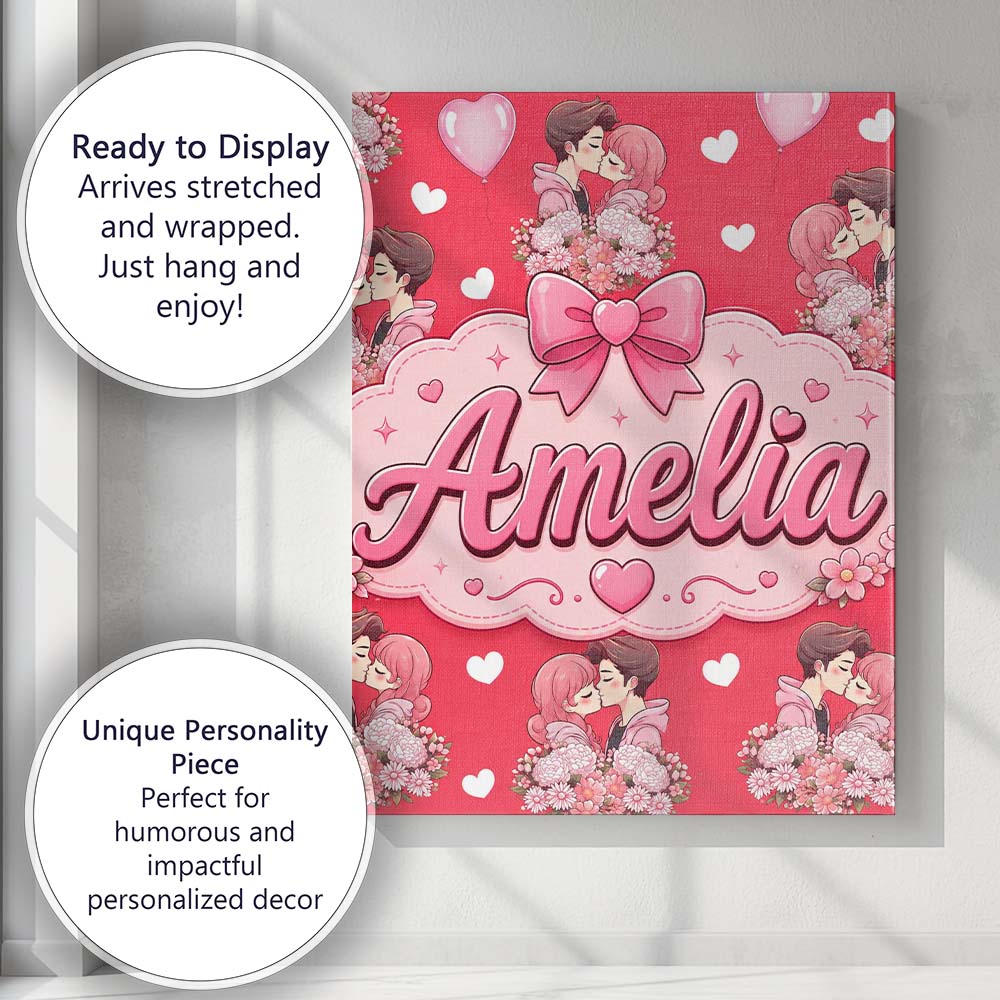 Personalised Name Romantic Couple Kissing Custom  Unique Gift Idea Elegant Feature Canvas Wall Art Print Decor Picture Ready to Hang