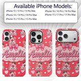 Romantic Couple Kissing Floral Bouquet Hearts Custom Name Protective Phone Case Mobile Cover Durable Everyday Smartphone Shock Resistant