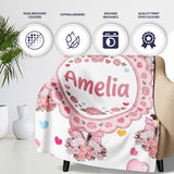 Romantic Couple Kissing Floral Bouquet Hearts Seamless Pattern Grey  Personalised Custom Name Super Soft Fleece Blanket Bed Sofa Throw
