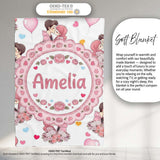 Romantic Couple Kissing Floral Bouquet Hearts Seamless Pattern Grey  Personalised Custom Name Super Soft Fleece Blanket Bed Sofa Throw
