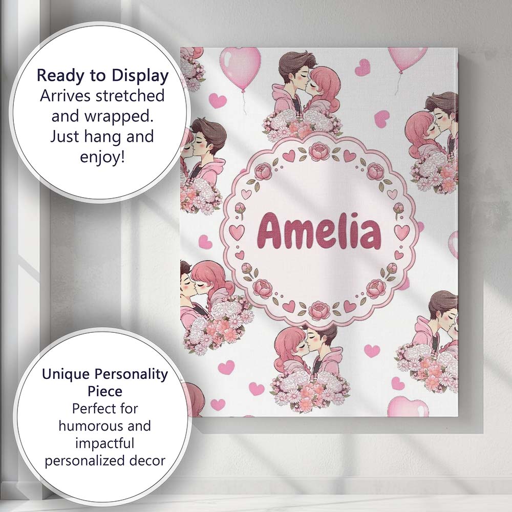 Personalised Name Romantic Couple Kissing Custom  Unique Gift Idea Elegant Feature Canvas Wall Art Print Decor Picture Ready to Hang