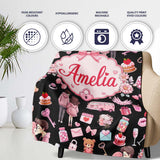 Cute Love Couple Gifts Cakes Teddy Bear Seamless Pattern Black  Personalised Custom Name Super Soft Fleece Blanket Bed Sofa Throw