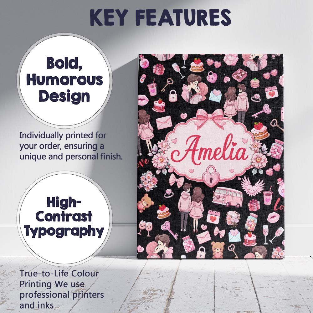 Personalised Name Cute Love Couple Gifts Custom  Unique Gift Idea Elegant Feature Canvas Wall Art Print Decor Picture Ready to Hang