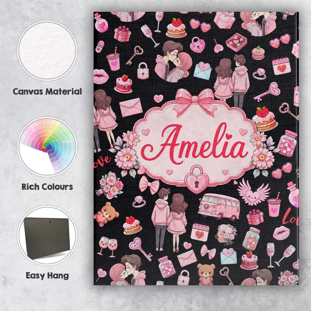 Personalised Name Cute Love Couple Gifts Custom  Unique Gift Idea Elegant Feature Canvas Wall Art Print Decor Picture Ready to Hang
