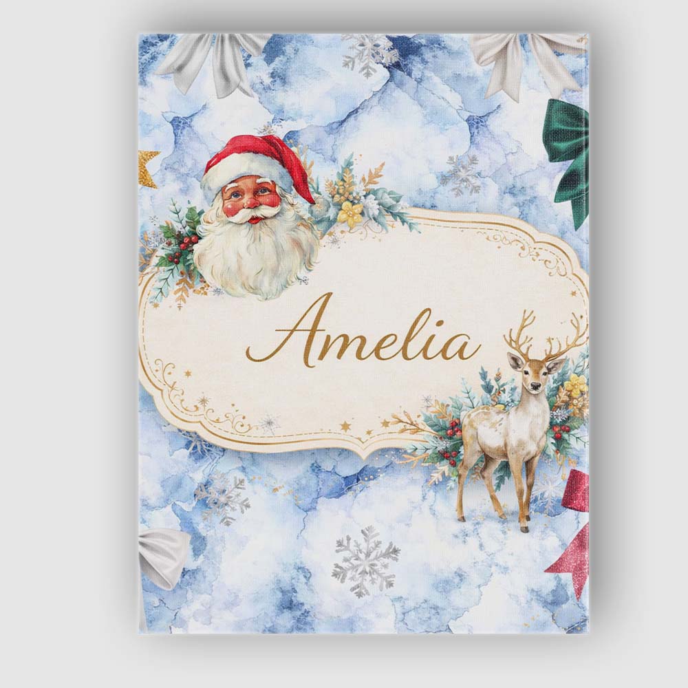 Personalised Name Christmas Santa Reindeer Snowflake Bow Festive Custom  Interior Canvas Wall Art Print Decor Picture Ready to Hang