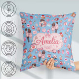 Custom Name Couple Gifts Cakes Teddy Bear Seamless Pattern Blue Square Filled Cushion Throw Pillow Sofa Bed Home Decor Zip Washable UK Made