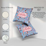 Custom Name Couple Gifts Cakes Teddy Bear Seamless Pattern Blue Square Filled Cushion Throw Pillow Sofa Bed Home Decor Zip Washable UK Made