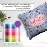 Custom Name Couple Gifts Cakes Teddy Bear Seamless Pattern Blue Square Filled Cushion Throw Pillow Sofa Bed Home Decor Zip Washable UK Made