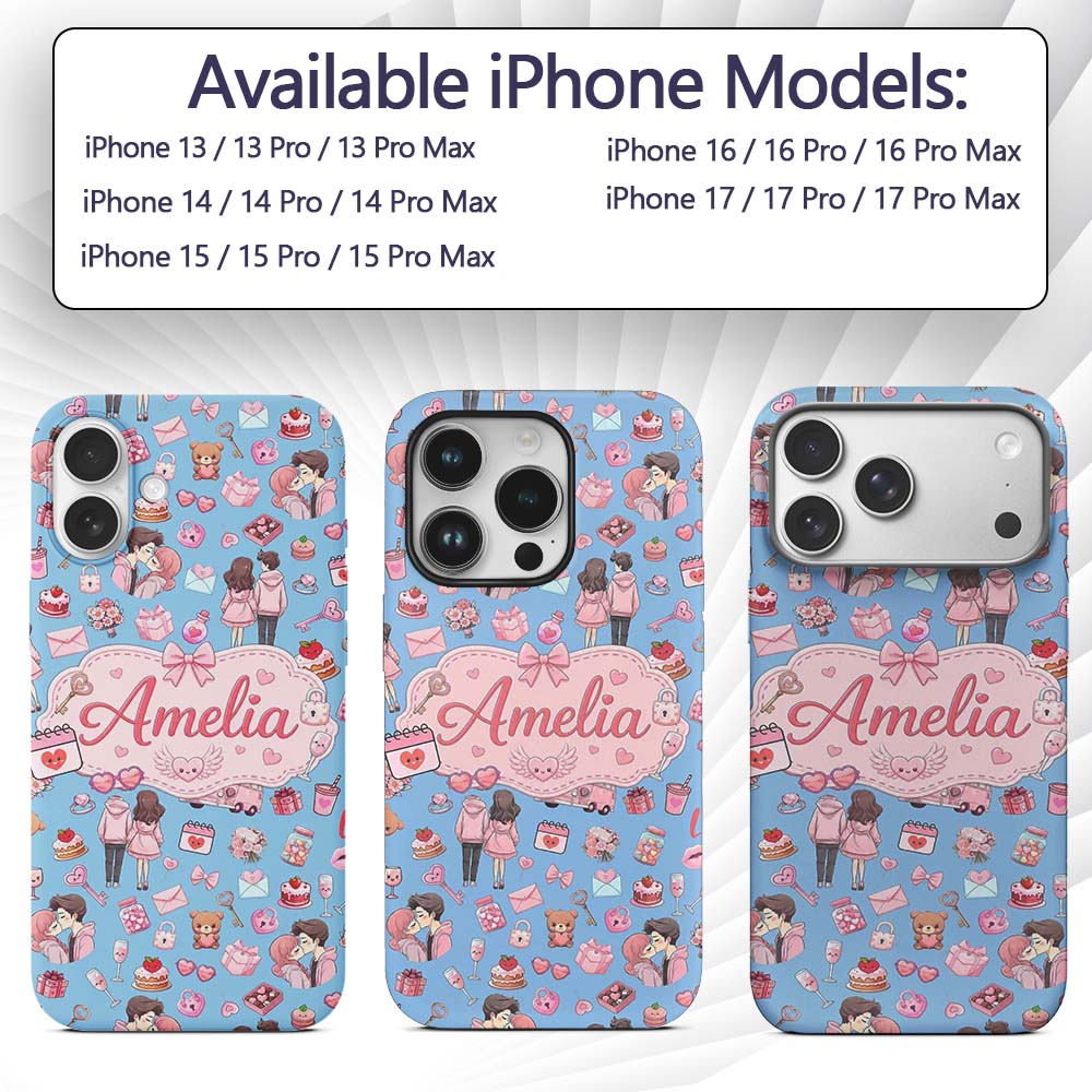 Cute Love Couple Gifts Cakes Teddy Bear Seamless Custom Name Protective Phone Case Mobile Cover Durable Everyday Smartphone Shock Resistant