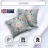 Custom Name Couple Gifts Cakes Teddy Bear Pattern Mint Green Square Filled Cushion Throw Pillow Sofa Bed Home Decor Zip Washable UK Made