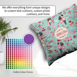 Custom Name Couple Gifts Cakes Teddy Bear Pattern Mint Green Square Filled Cushion Throw Pillow Sofa Bed Home Decor Zip Washable UK Made