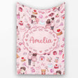 Cute Love Couple Gifts Cakes Teddy Bear Pattern Soft Pink Background  Personalised Custom Name Super Soft Fleece Blanket Bed Sofa Throw