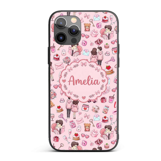 Cute Love Couple Gifts Cakes Teddy Bear Pattern Custom Name Protective Phone Case Mobile Cover Durable Everyday Smartphone Shock Resistant