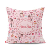 Custom Name Cute Couple Gifts Cakes Teddy Bear Pattern Soft Pink Square Filled Cushion Throw Pillow Sofa Bed Home Decor Zip Washable UK Made