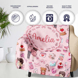 Cute Love Couple Gifts Cakes Teddy Bear Pattern Soft Pink Background  Personalised Custom Name Super Soft Fleece Blanket Bed Sofa Throw
