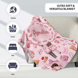 Cute Love Couple Gifts Cakes Teddy Bear Pattern Soft Pink Background  Personalised Custom Name Super Soft Fleece Blanket Bed Sofa Throw