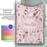 Cute Love Couple Gifts Cakes Teddy Bear Pattern Soft Pink Background  Personalised Custom Name Super Soft Fleece Blanket Bed Sofa Throw