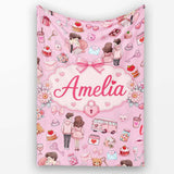 Cute Love Couple Gifts Cakes Teddy Bear Seamless Pattern Pink Lovely  Personalised Custom Name Super Soft Fleece Blanket Bed Sofa Throw