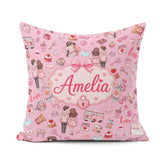 Custom Name Couple Gifts Cakes Teddy Bear Seamless Pattern Pink Square Filled Cushion Throw Pillow Sofa Bed Home Decor Zip Washable UK Made