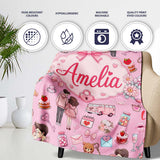 Cute Love Couple Gifts Cakes Teddy Bear Seamless Pattern Pink Lovely  Personalised Custom Name Super Soft Fleece Blanket Bed Sofa Throw