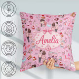 Custom Name Couple Gifts Cakes Teddy Bear Seamless Pattern Pink Square Filled Cushion Throw Pillow Sofa Bed Home Decor Zip Washable UK Made