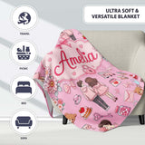 Cute Love Couple Gifts Cakes Teddy Bear Seamless Pattern Pink Lovely  Personalised Custom Name Super Soft Fleece Blanket Bed Sofa Throw