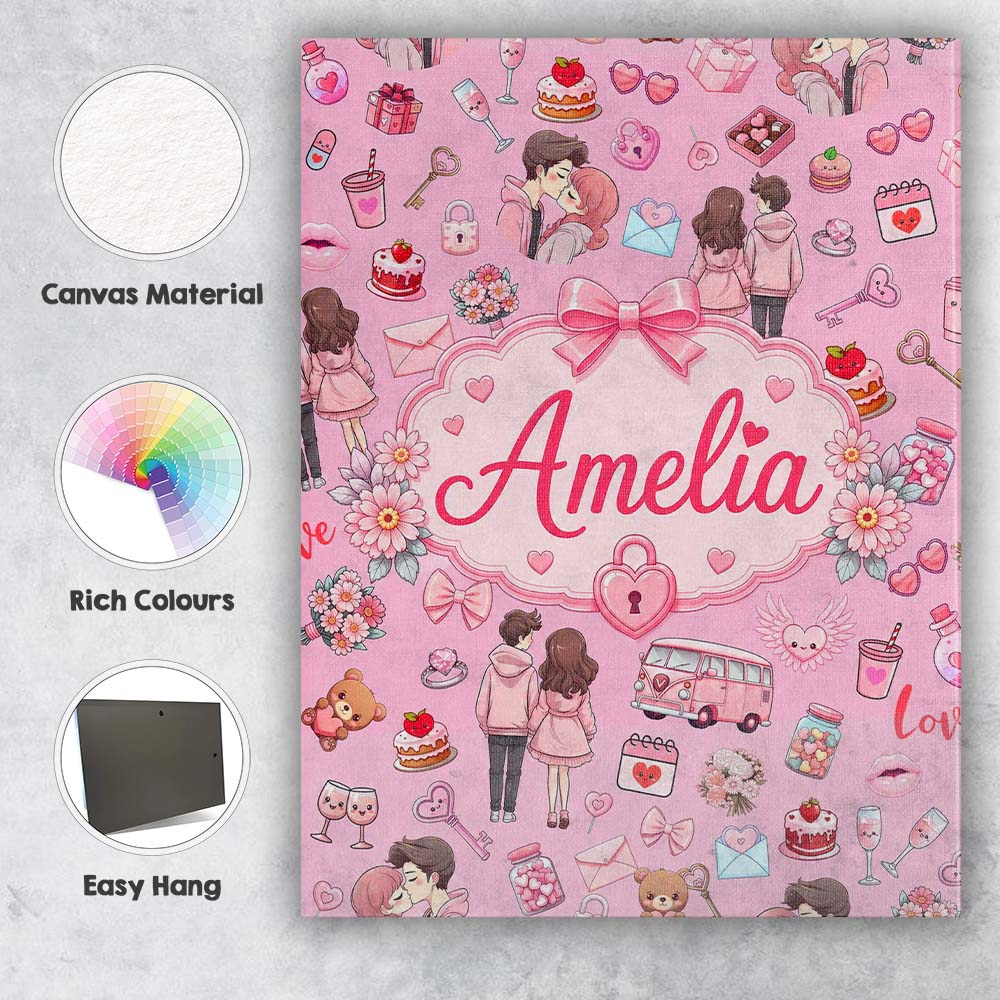 Personalised Name Cute Love Couple Gifts Custom  Unique Gift Idea Elegant Feature Canvas Wall Art Print Decor Picture Ready to Hang