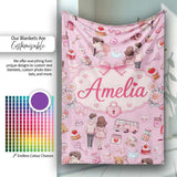 Cute Love Couple Gifts Cakes Teddy Bear Seamless Pattern Pink Lovely  Personalised Custom Name Super Soft Fleece Blanket Bed Sofa Throw