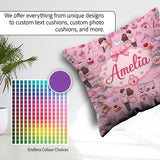Custom Name Couple Gifts Cakes Teddy Bear Seamless Pattern Pink Square Filled Cushion Throw Pillow Sofa Bed Home Decor Zip Washable UK Made